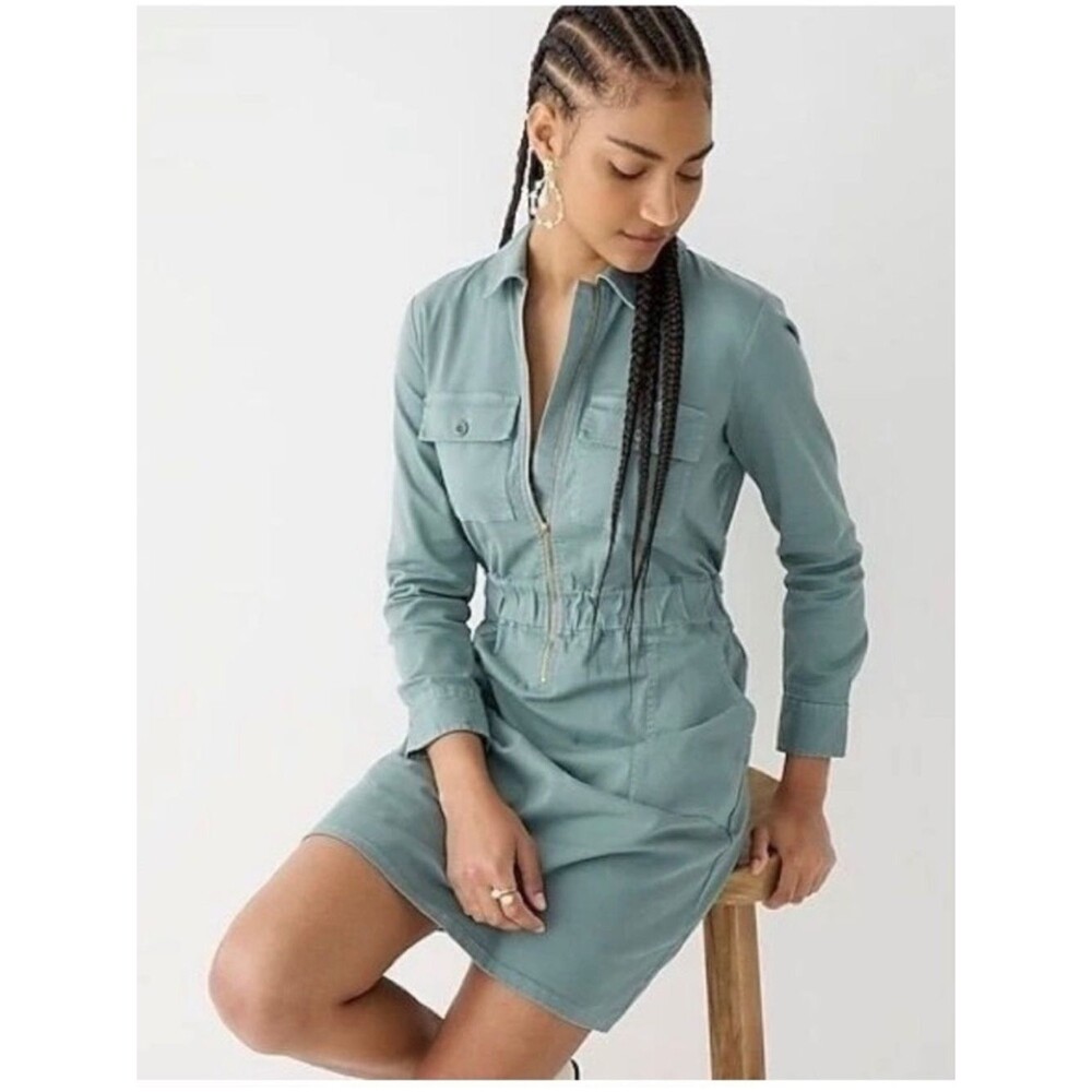 J. Crew Long-sleeve Zip-front Chino Dress in Green Size 14